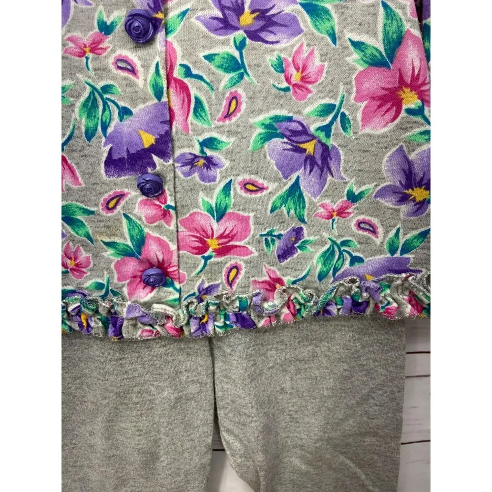 Okie Dokie Vintage Gray Floral Print‎ Girls Size 24 Months 2 Piece Outfit
